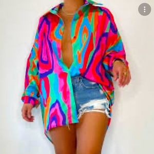 Oversized Abstract Long Sleeve Multicolored Shirt.